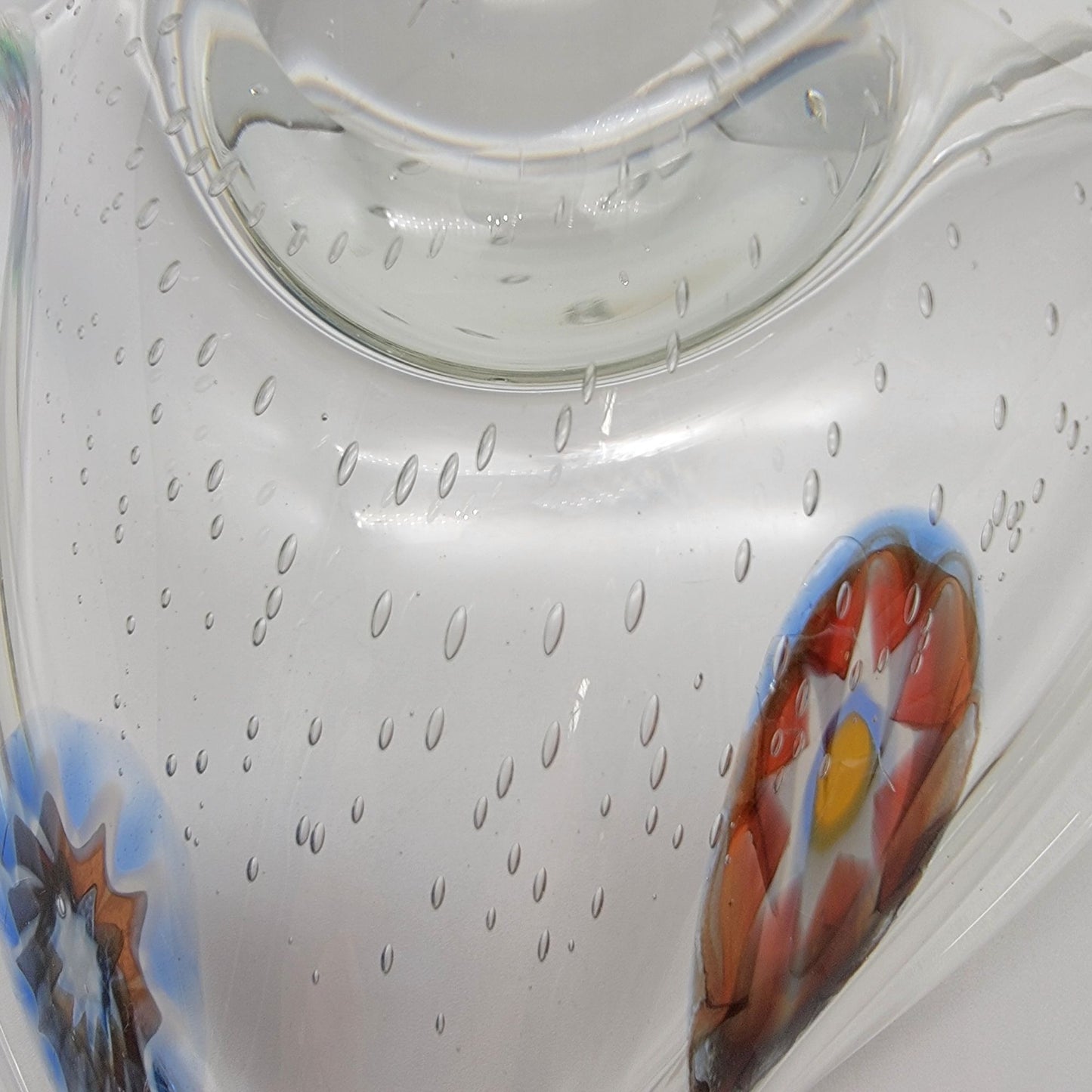 Vintage Murano Glass Bowl With Bullicante & Millefiori Fazzoletto Shape