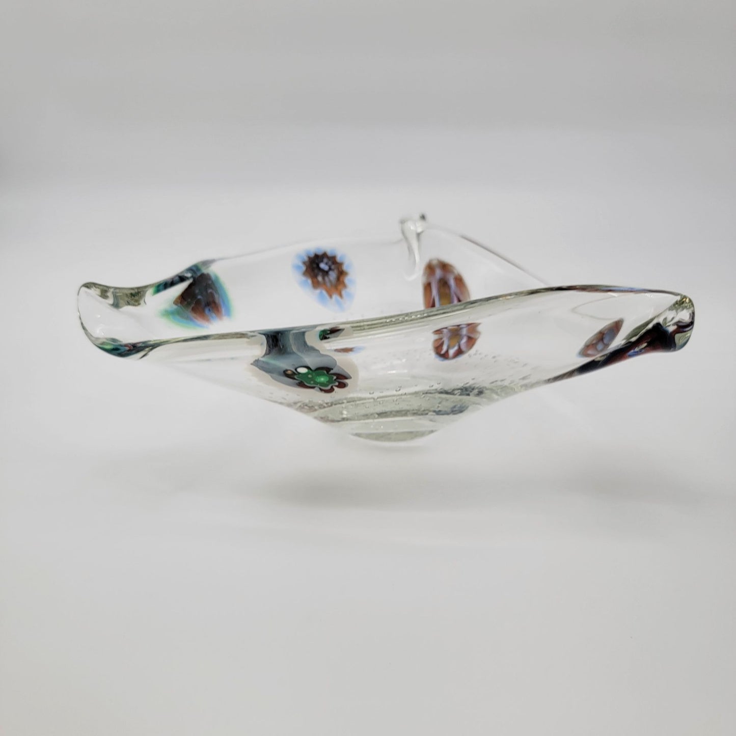 Vintage Murano Glass Bowl With Bullicante & Millefiori Fazzoletto Shape