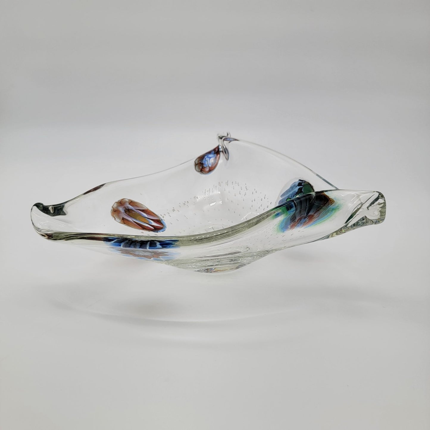 Vintage Murano Glass Bowl With Bullicante & Millefiori Fazzoletto Shape