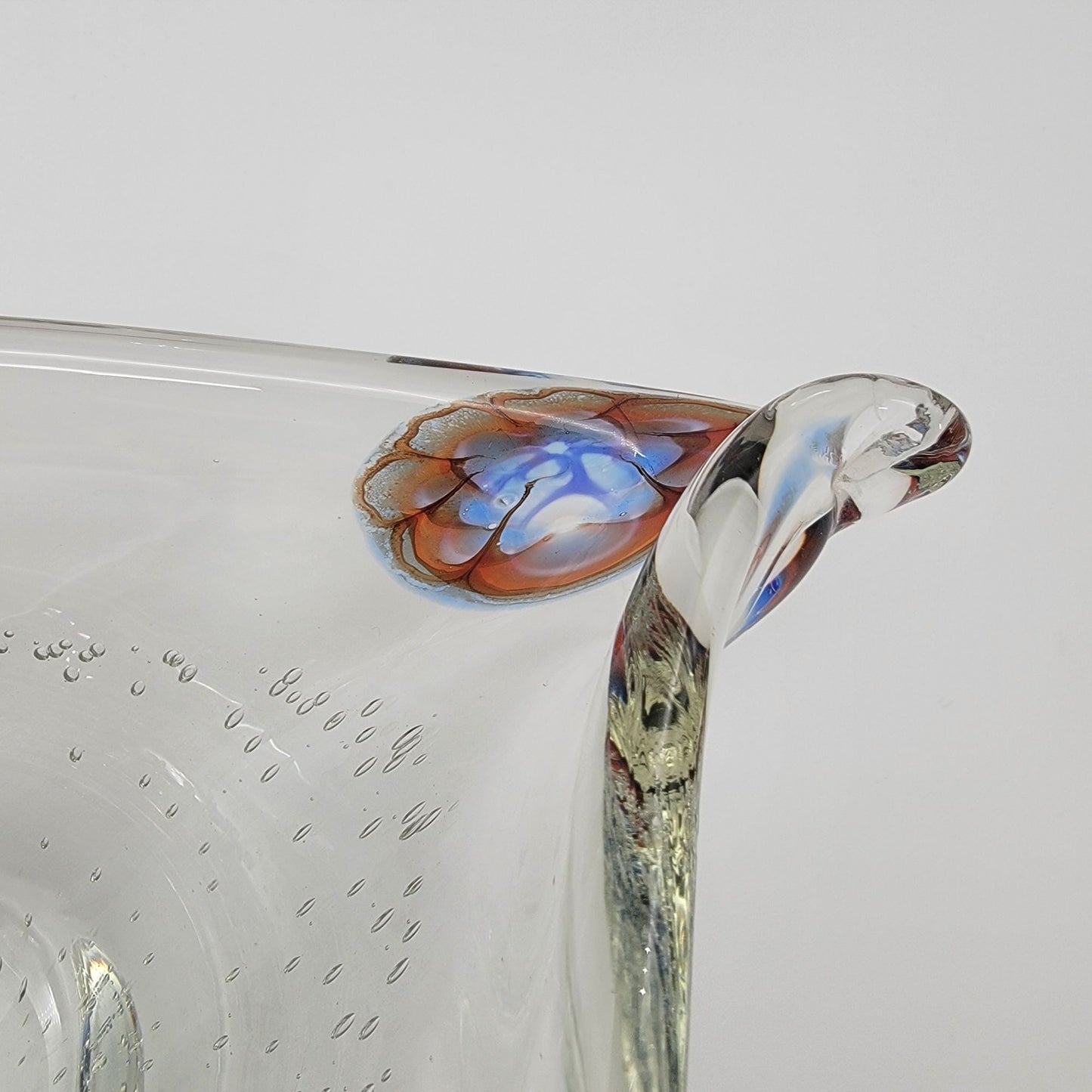 Vintage Murano Glass Bowl With Bullicante & Millefiori Fazzoletto Shape