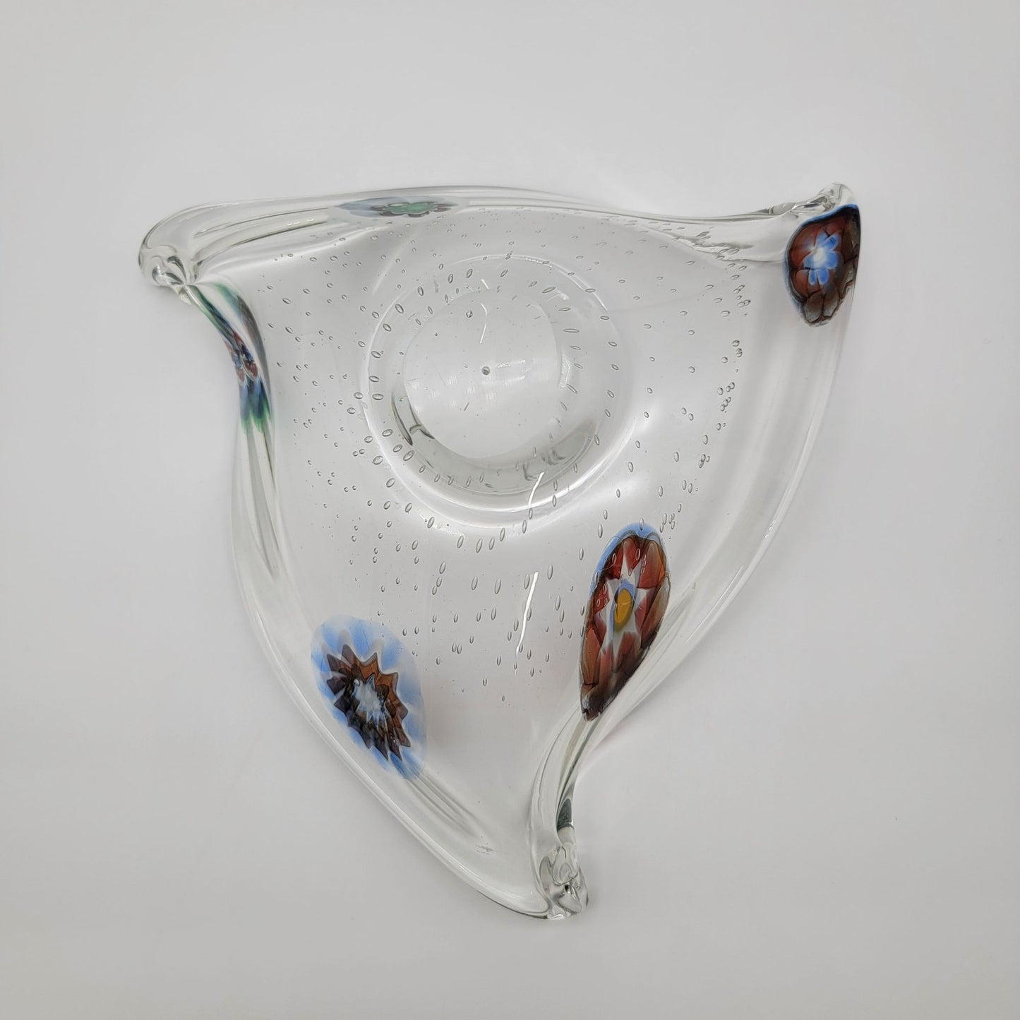 Vintage Murano Glass Bowl With Bullicante & Millefiori Fazzoletto Shape