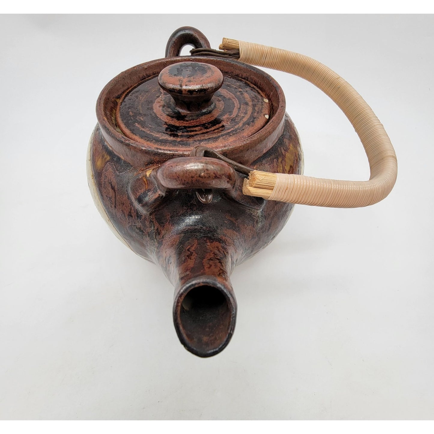 Vintage Japanese Stoneware Teapot & Teacup Set With Bamboo Handle