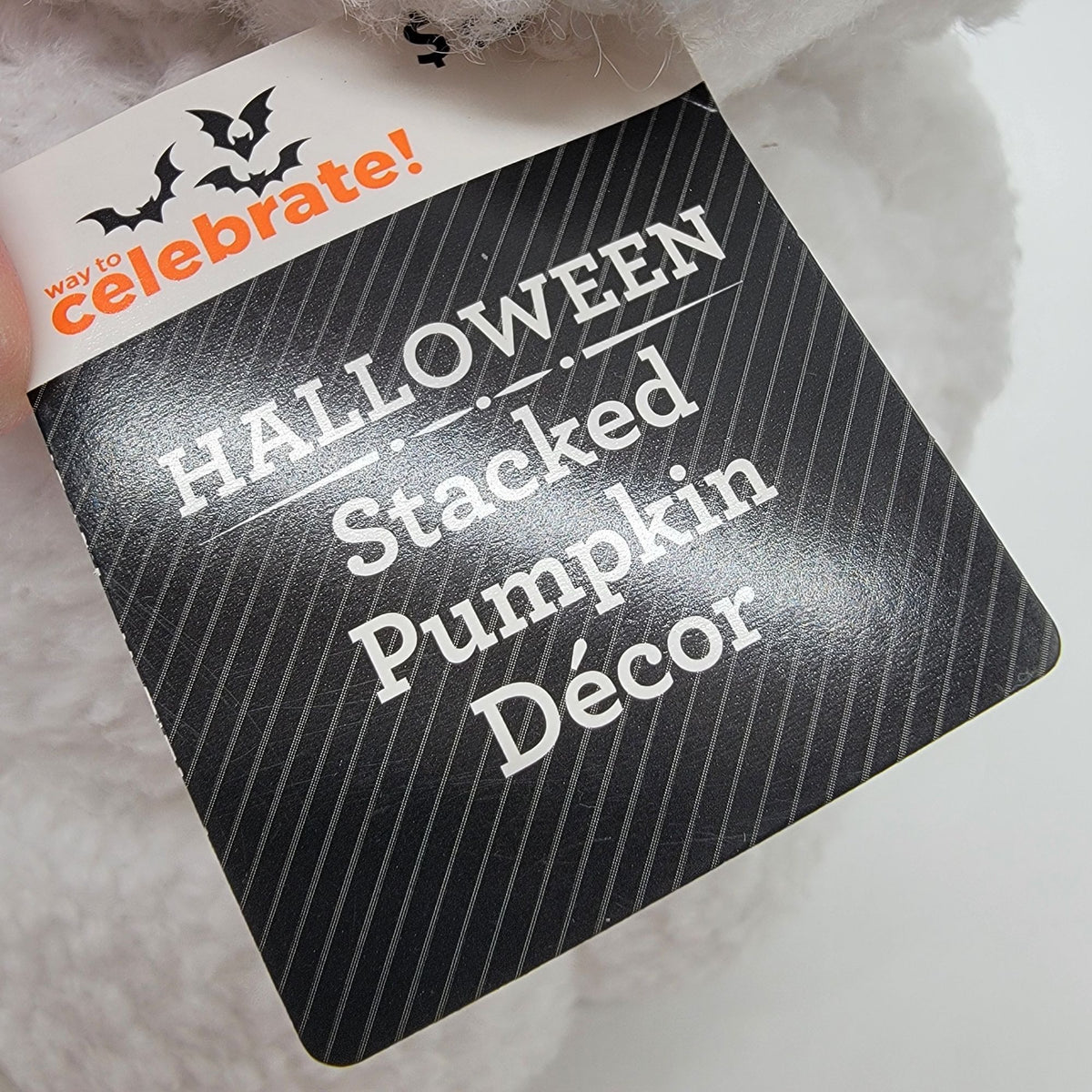 White Triple Stacked Plush Halloween Pumpkins