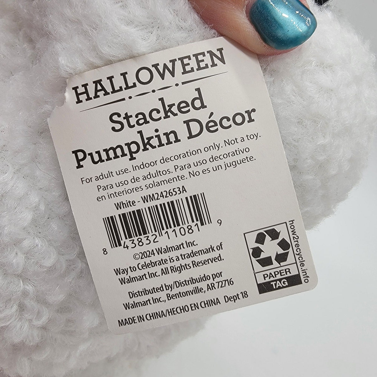 White Triple Stacked Plush Halloween Pumpkins