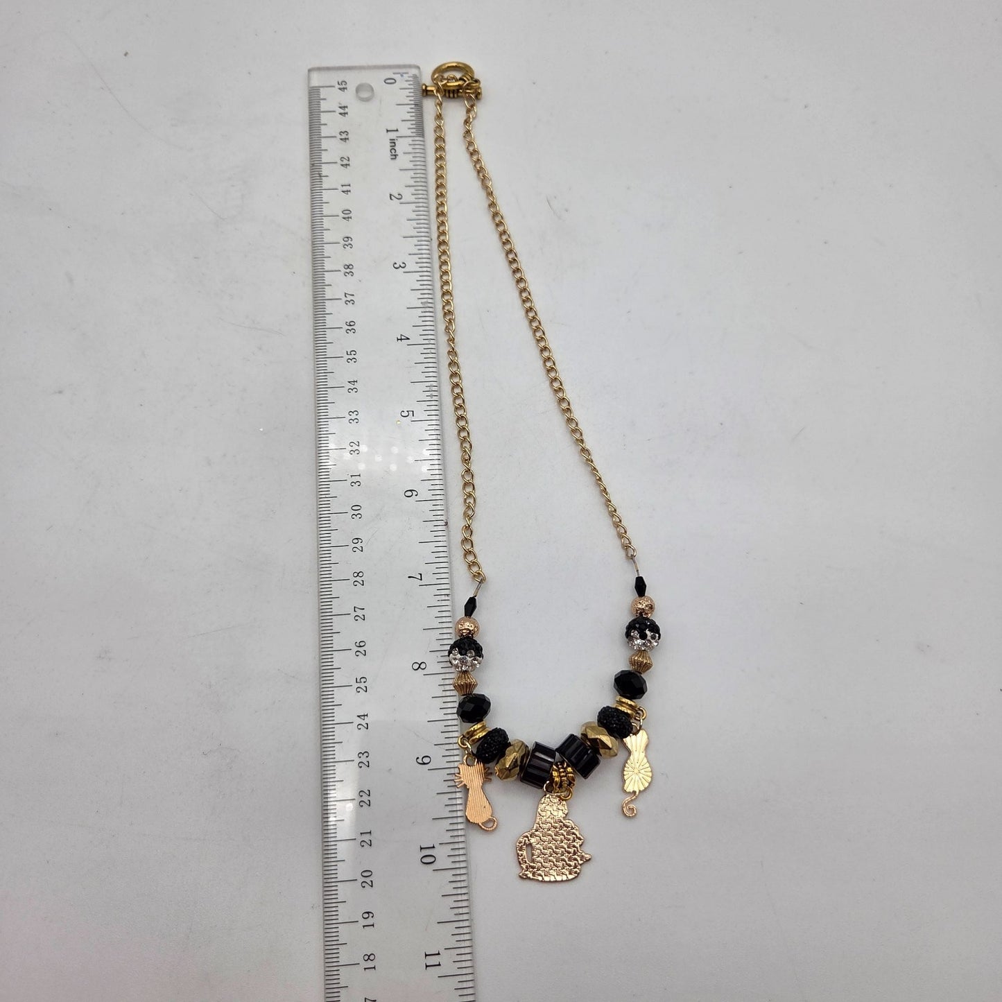 OOAK Handmade Black & Gold-Tone Cat Charms Necklace