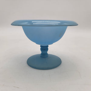 Vintage Blue Satin Glass Pedestal Compote Bowl