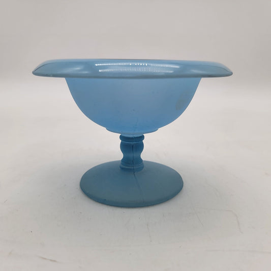 Vintage Blue Satin Glass Pedestal Compote Bowl