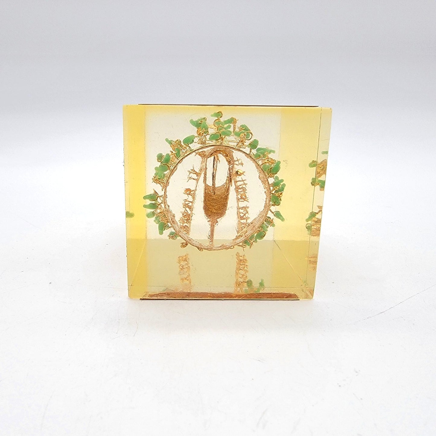 Vintage Korean Silla Dynasty Gold KumKwan-Chong Gold Crown Lucite Paperweight