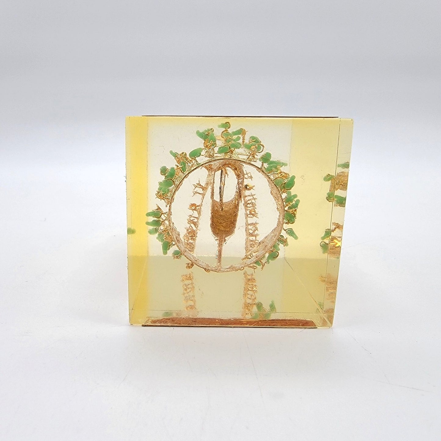 Vintage Korean Silla Dynasty Gold KumKwan-Chong Gold Crown Lucite Paperweight
