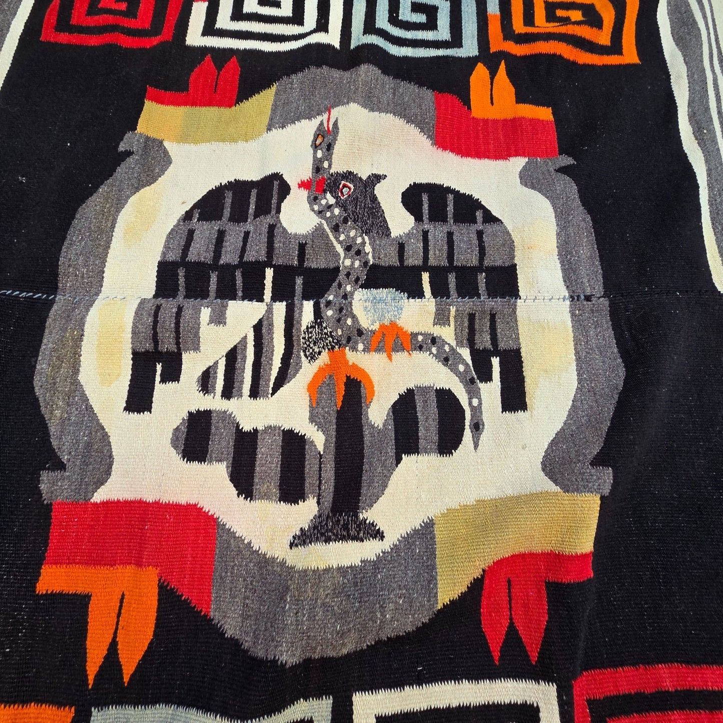 Vintage 1950’s-60’s Zapotec Oaxacan Hand Woven Wool Tapestry Rug As Found
