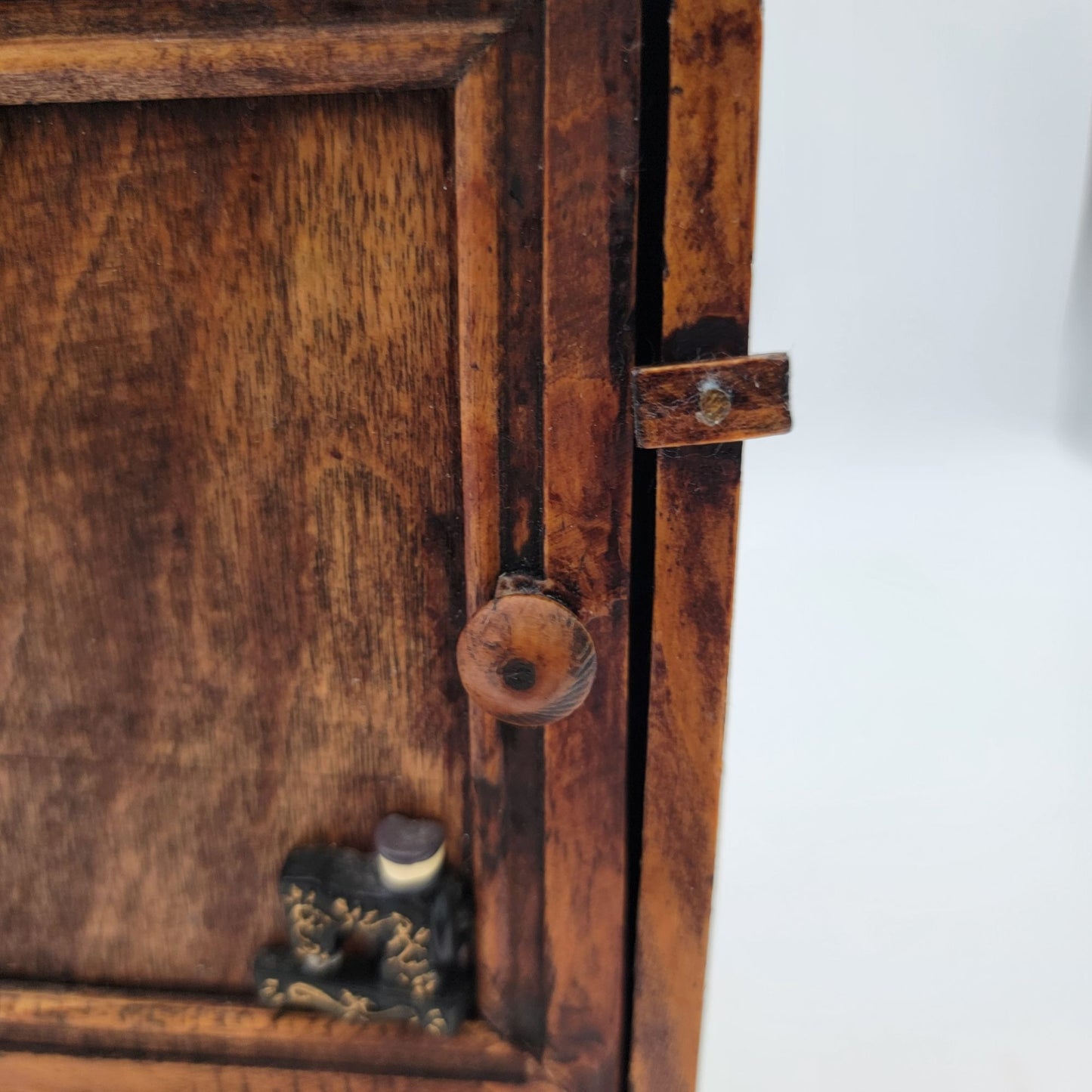 Vintage Wooden Sewing-Themed Miniature Cabinet With Drawer