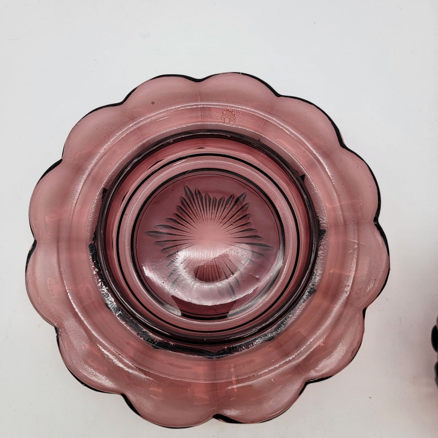 Mosser Amethyst Glass Cherry Lattice Dome Covered Butter Dish