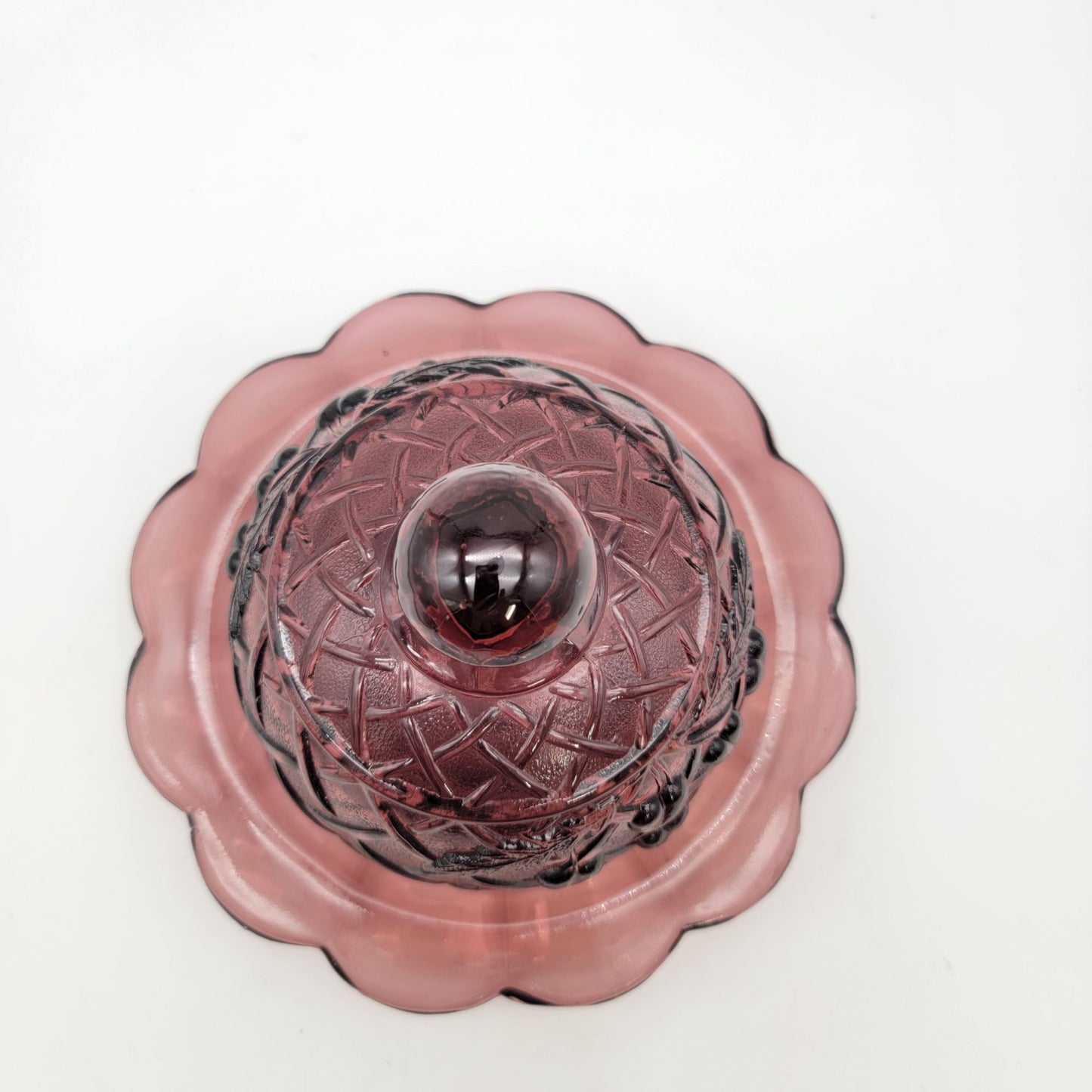 Mosser Amethyst Glass Cherry Lattice Dome Covered Butter Dish