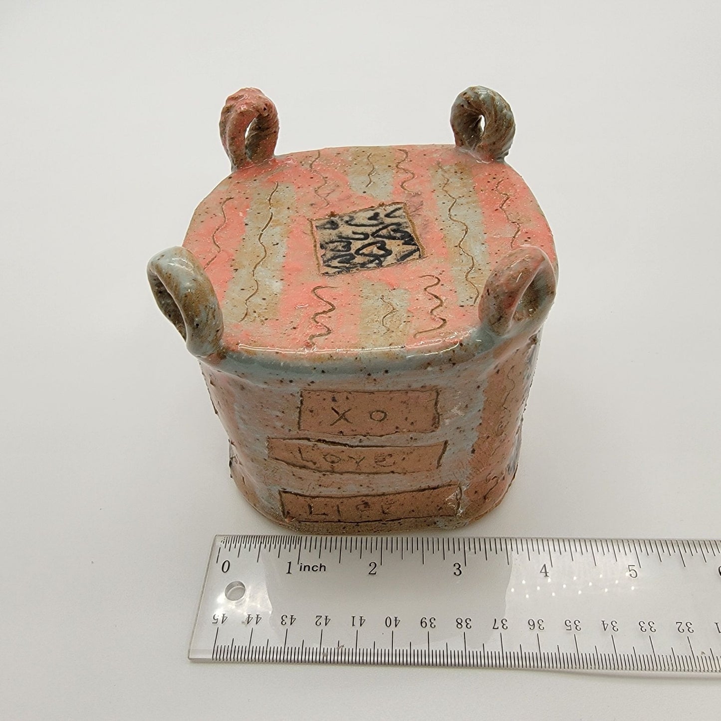 Vintage Handcrafted Boop Pottery Mug & Stand Pink Heart XO Design