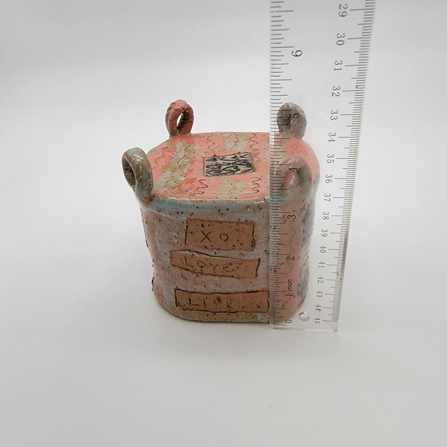 Vintage Handcrafted Boop Pottery Mug & Stand Pink Heart XO Design