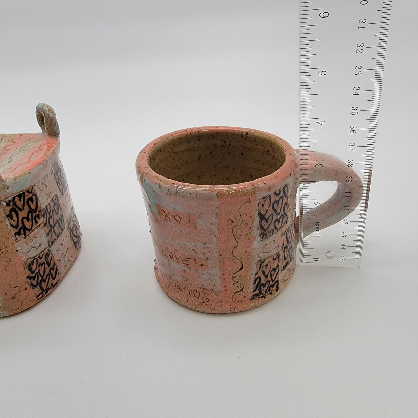 Vintage Handcrafted Boop Pottery Mug & Stand Pink Heart XO Design