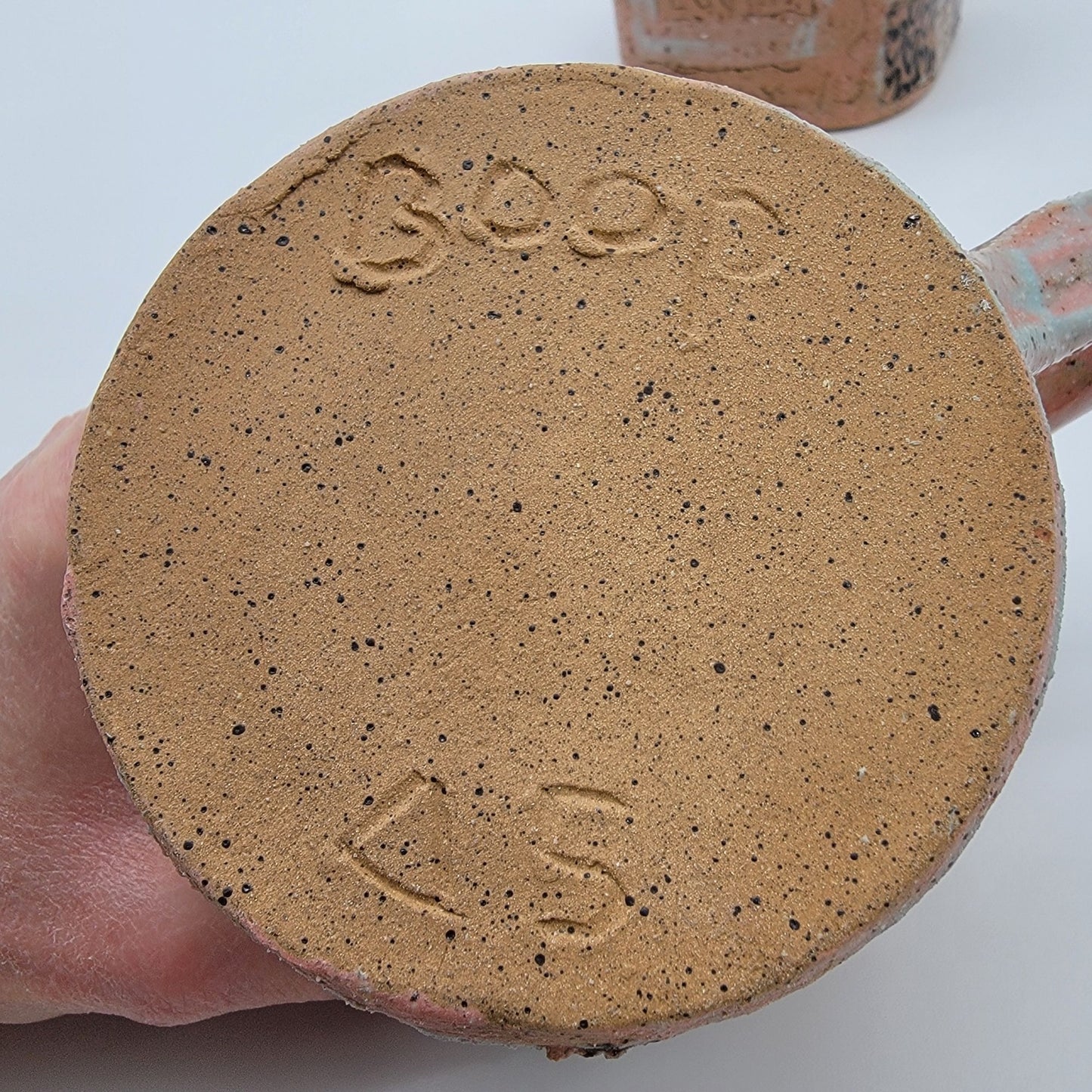 Vintage Handcrafted Boop Pottery Mug & Stand Pink Heart XO Design