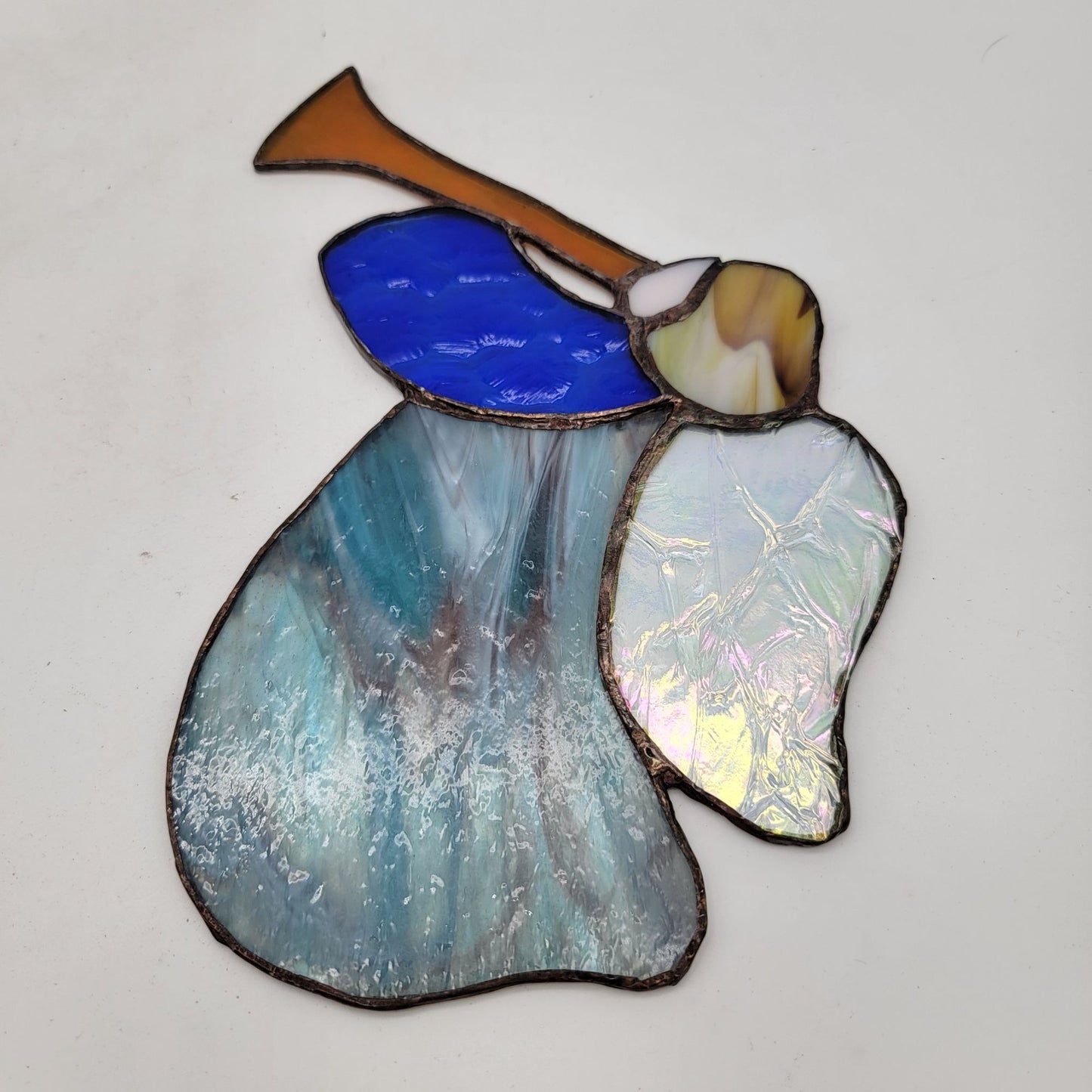 Stained Glass Angel Suncatcher Blue & White Iridescent Glass