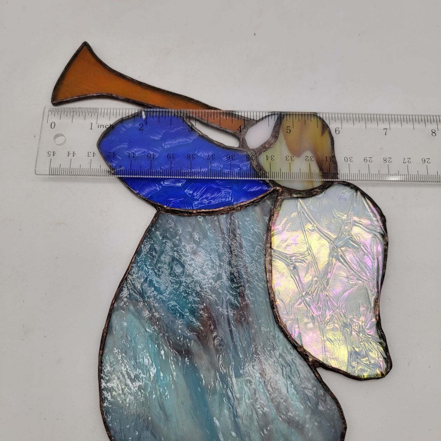 Stained Glass Angel Suncatcher Blue & White Iridescent Glass