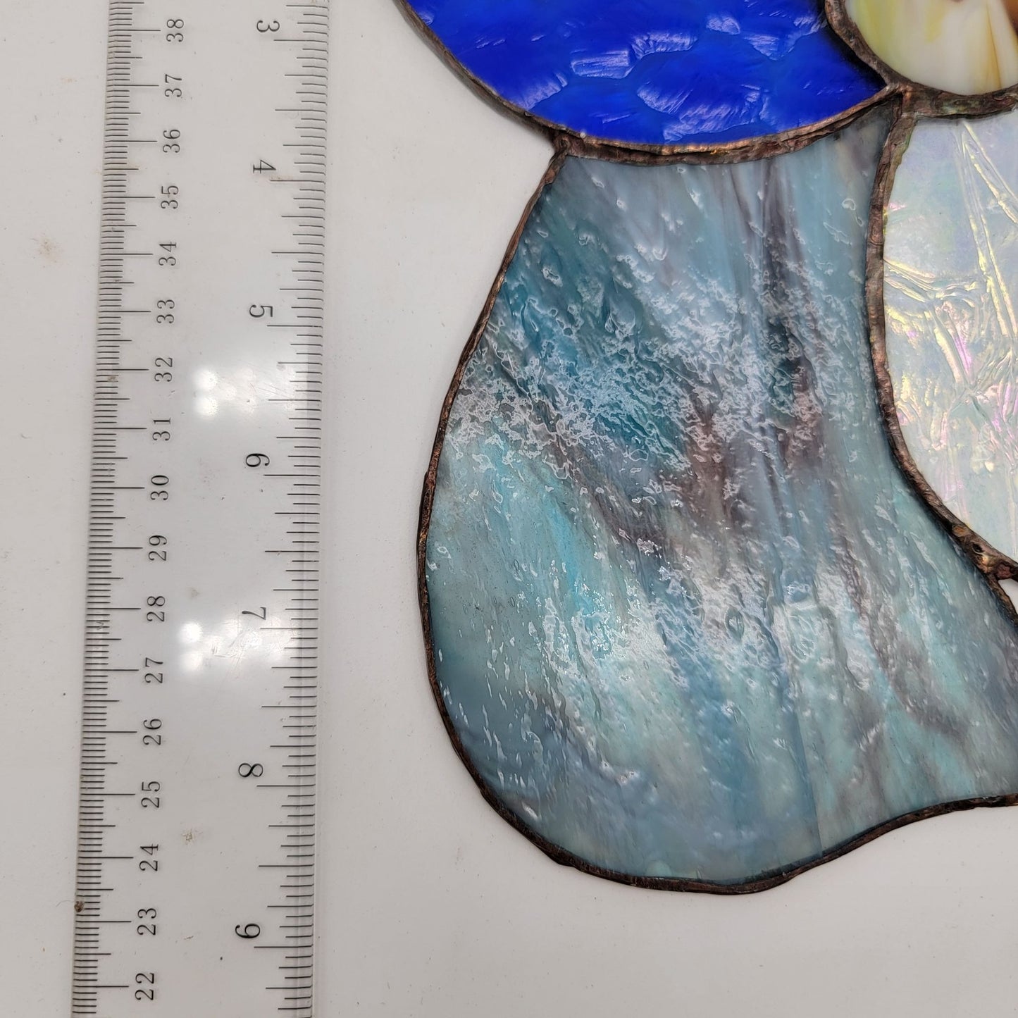 Stained Glass Angel Suncatcher Blue & White Iridescent Glass