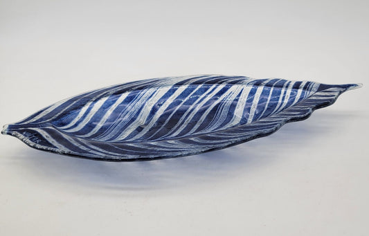 Edwin D. Walter Art Glass Blue & White Leaf Dish