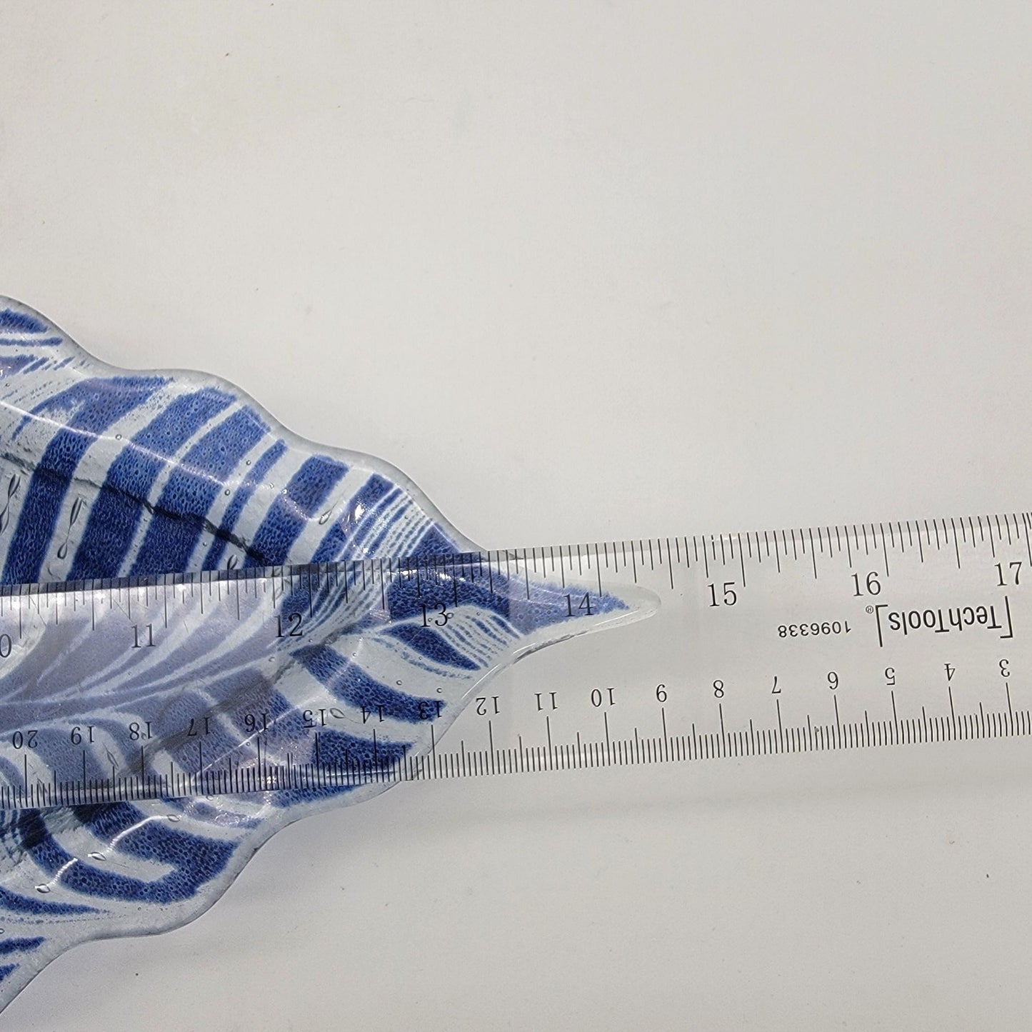 Edwin D. Walter Art Glass Blue & White Leaf Dish