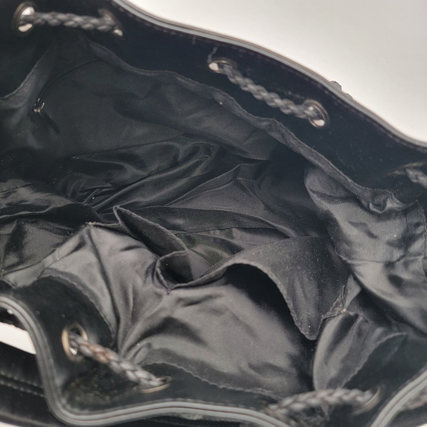 Black Basket Weave Mesh Bucket Shoulder Bag Purse