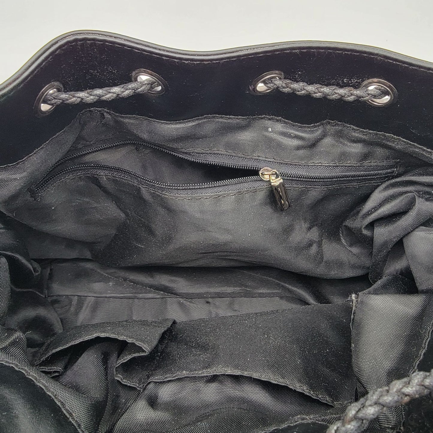 Black Basket Weave Mesh Bucket Shoulder Bag Purse