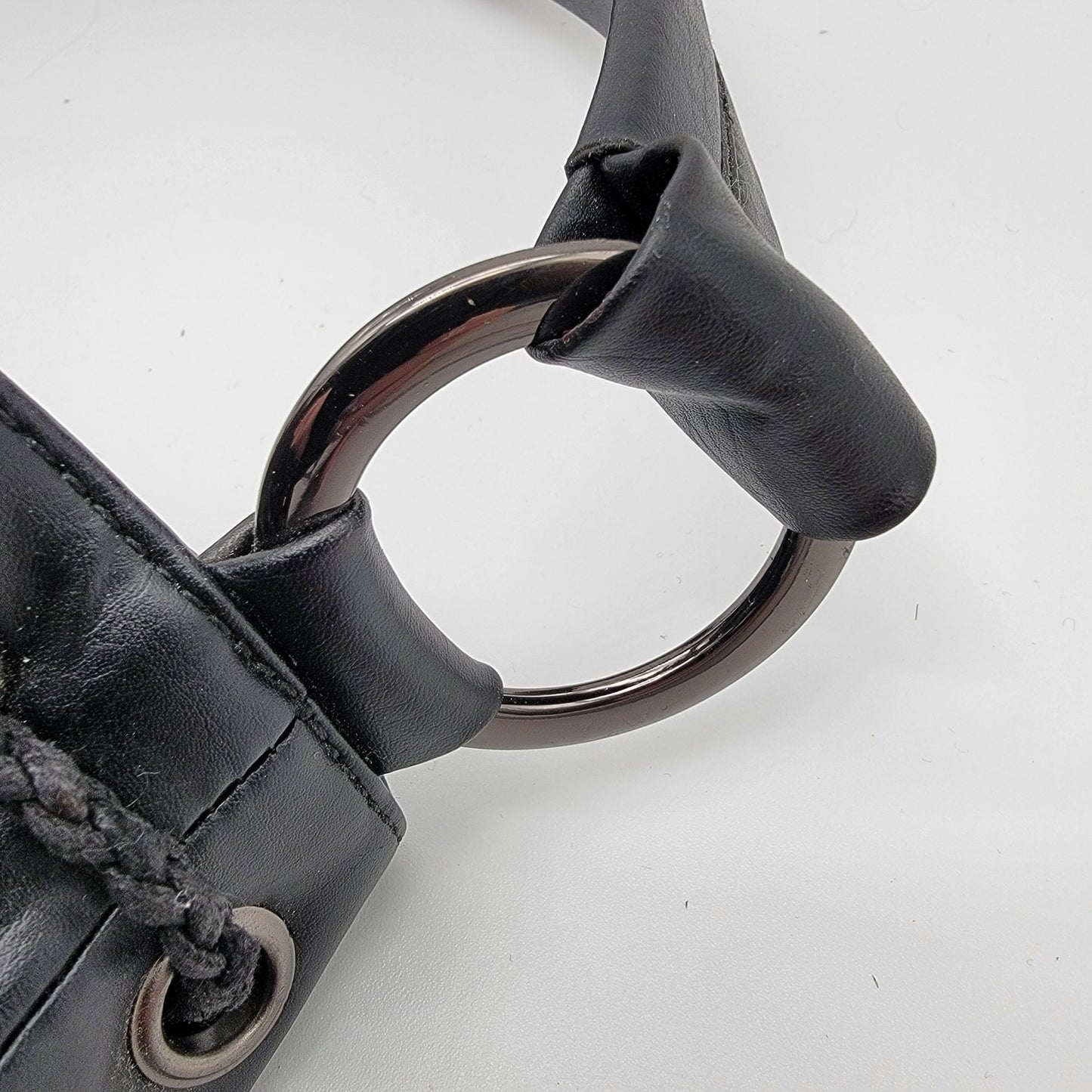 Black Basket Weave Mesh Bucket Shoulder Bag Purse