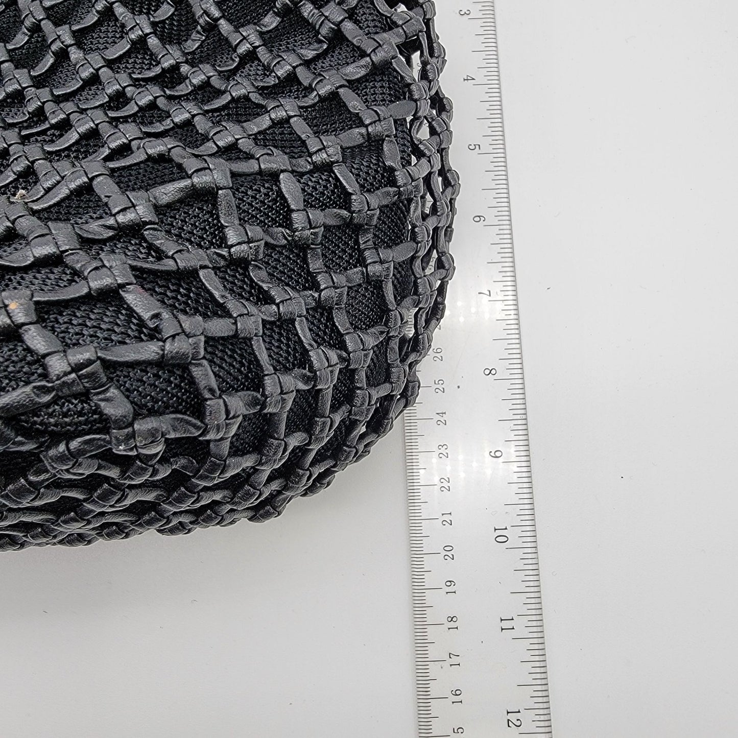 Black Basket Weave Mesh Bucket Shoulder Bag Purse