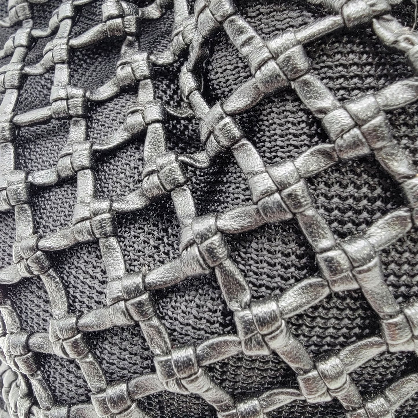 Black Basket Weave Mesh Bucket Shoulder Bag Purse