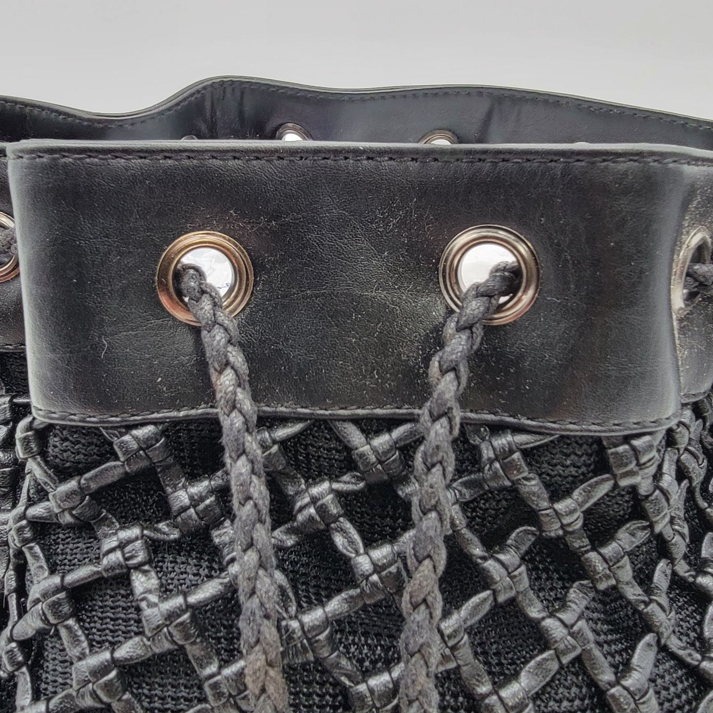 Black Basket Weave Mesh Bucket Shoulder Bag Purse