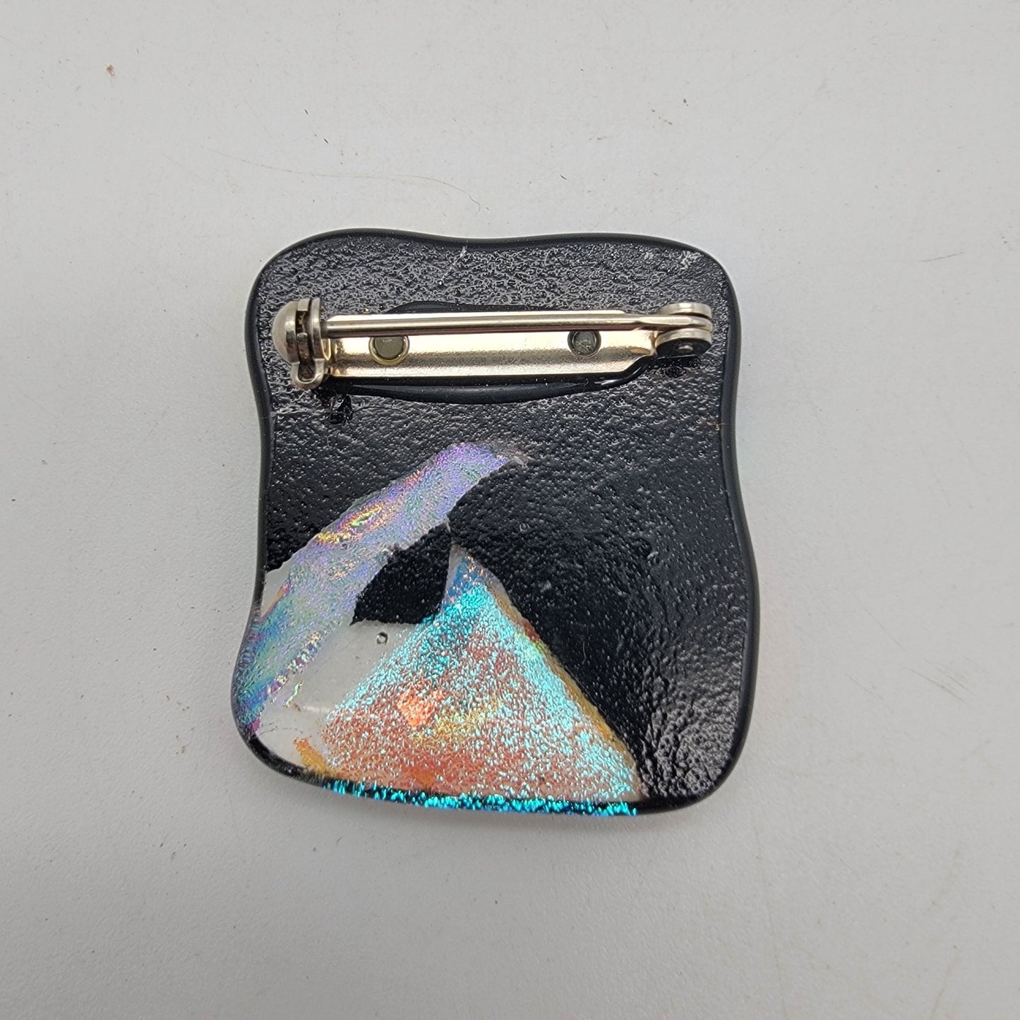 Dichroic Fused Art Glass Brooch Geometric Multicolor