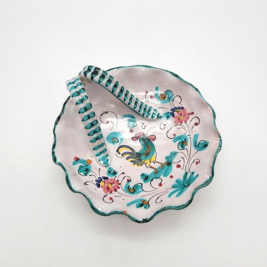 Vintage Deruta Italy Majolica Pottery Nappy Dish Rooster & Floral