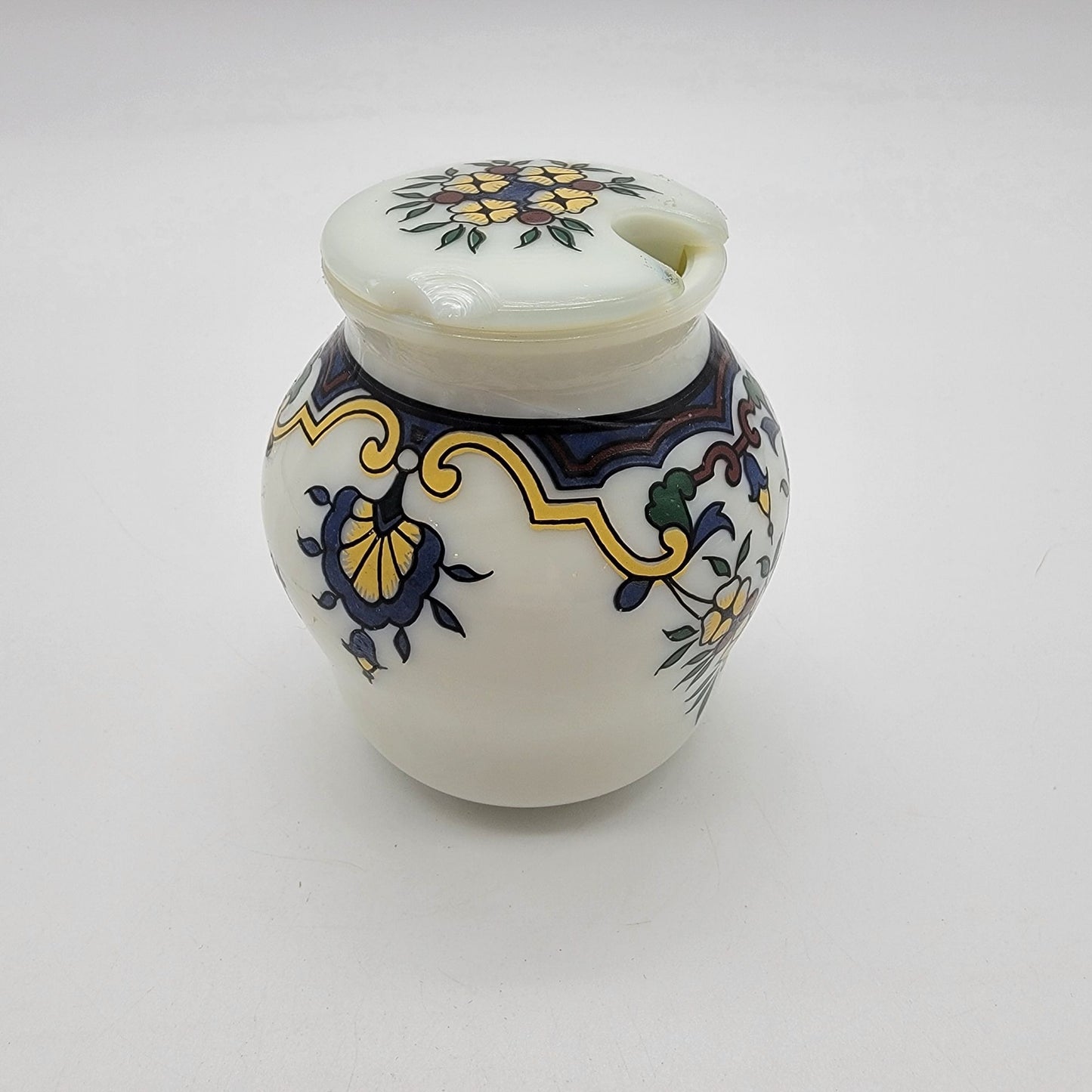 Vintage French Opalex Milk Glass Mustard Jar Moutarde Bocquet Yvetot - As Found