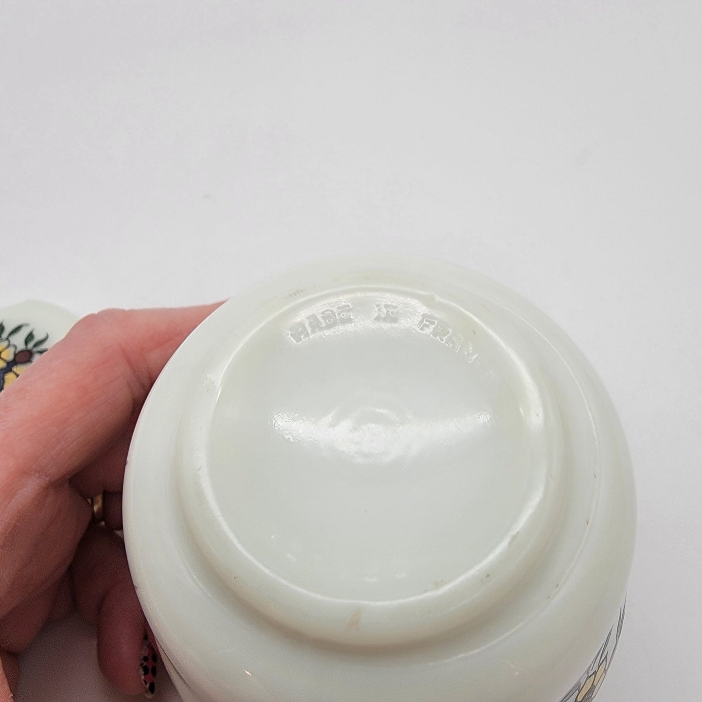 Vintage French Opalex Milk Glass Mustard Jar Moutarde Bocquet Yvetot - As Found