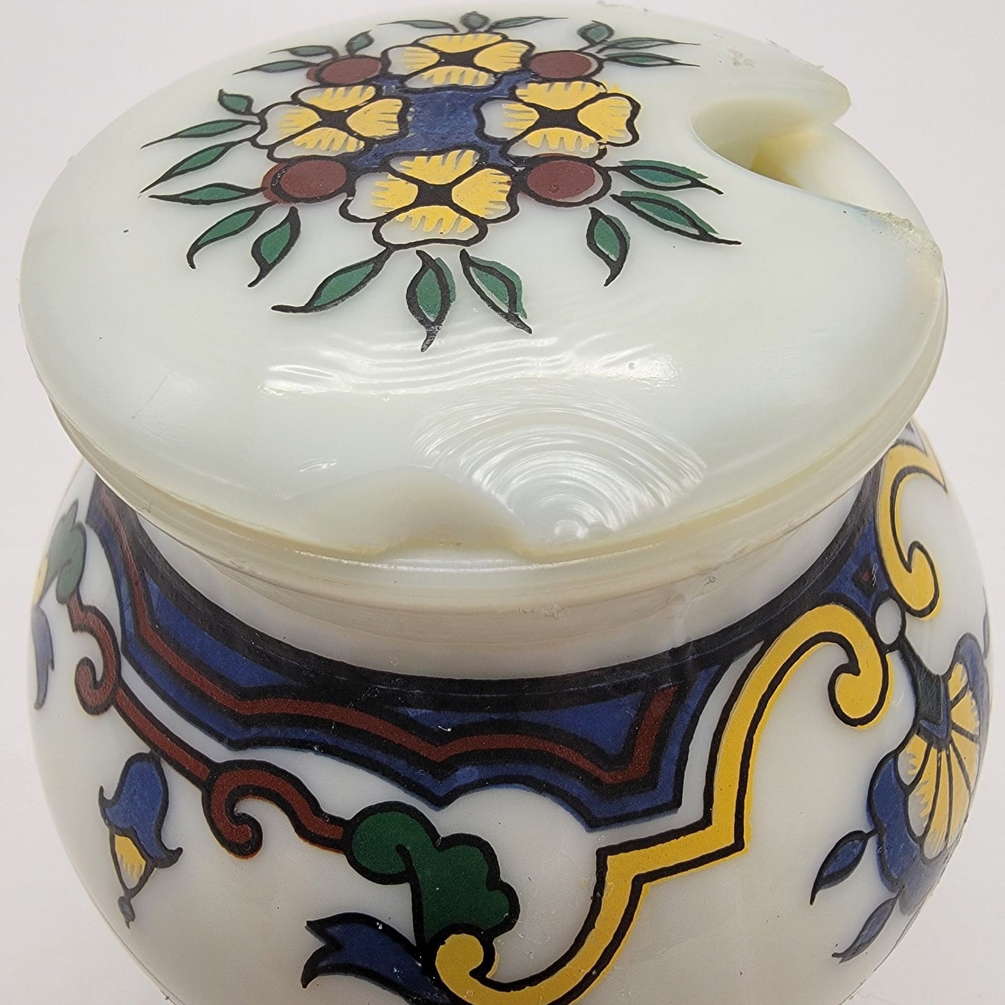 Vintage French Opalex Milk Glass Mustard Jar Moutarde Bocquet Yvetot - As Found