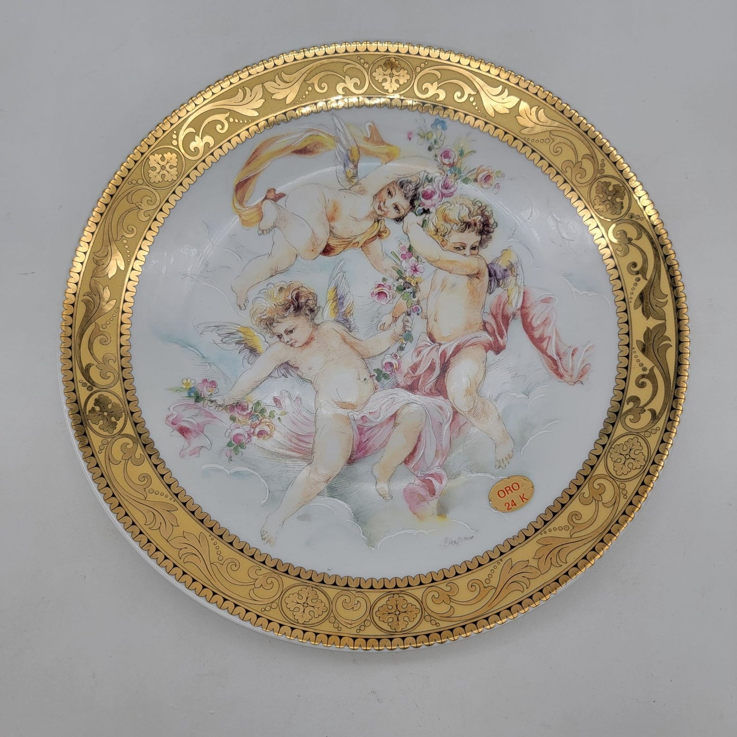 Vintage T. Limoges 24K Gold Gilded Porcelain Plate With Cherubs