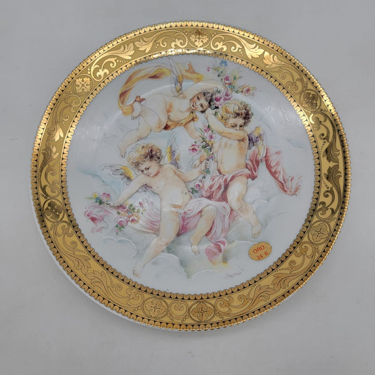 Vintage T. Limoges 24K Gold Gilded Porcelain Plate With Cherubs