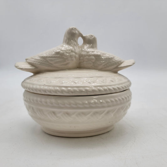 Doves or Lovebirds White Dresser Jar