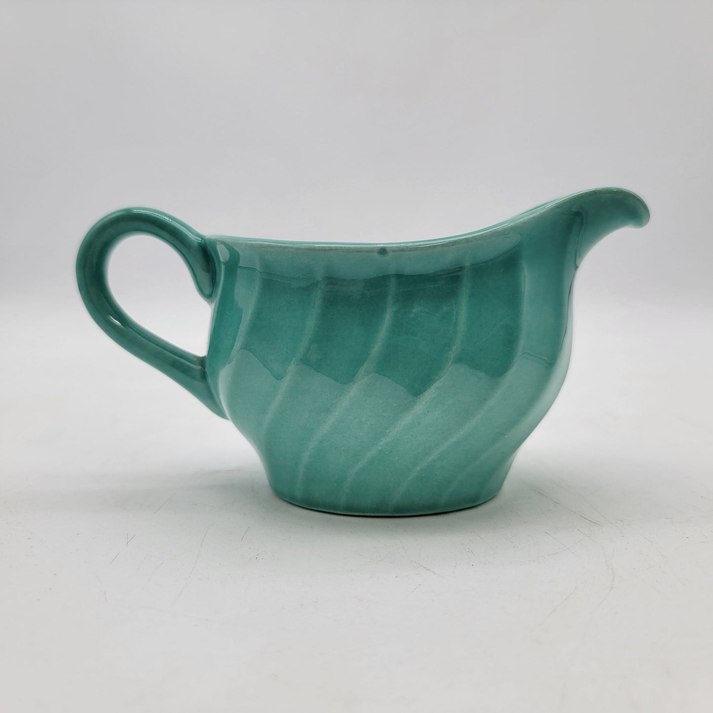 Vintage Turquoise Blue Pottery Creamer With Swirl Design