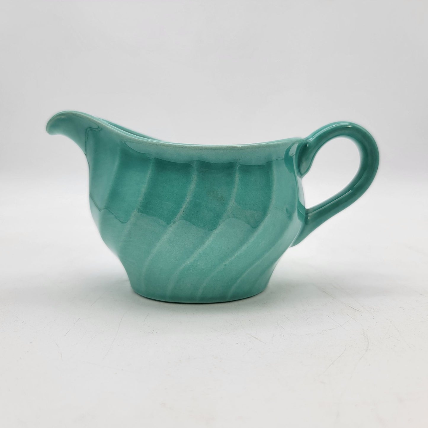 Vintage Turquoise Blue Pottery Creamer With Swirl Design