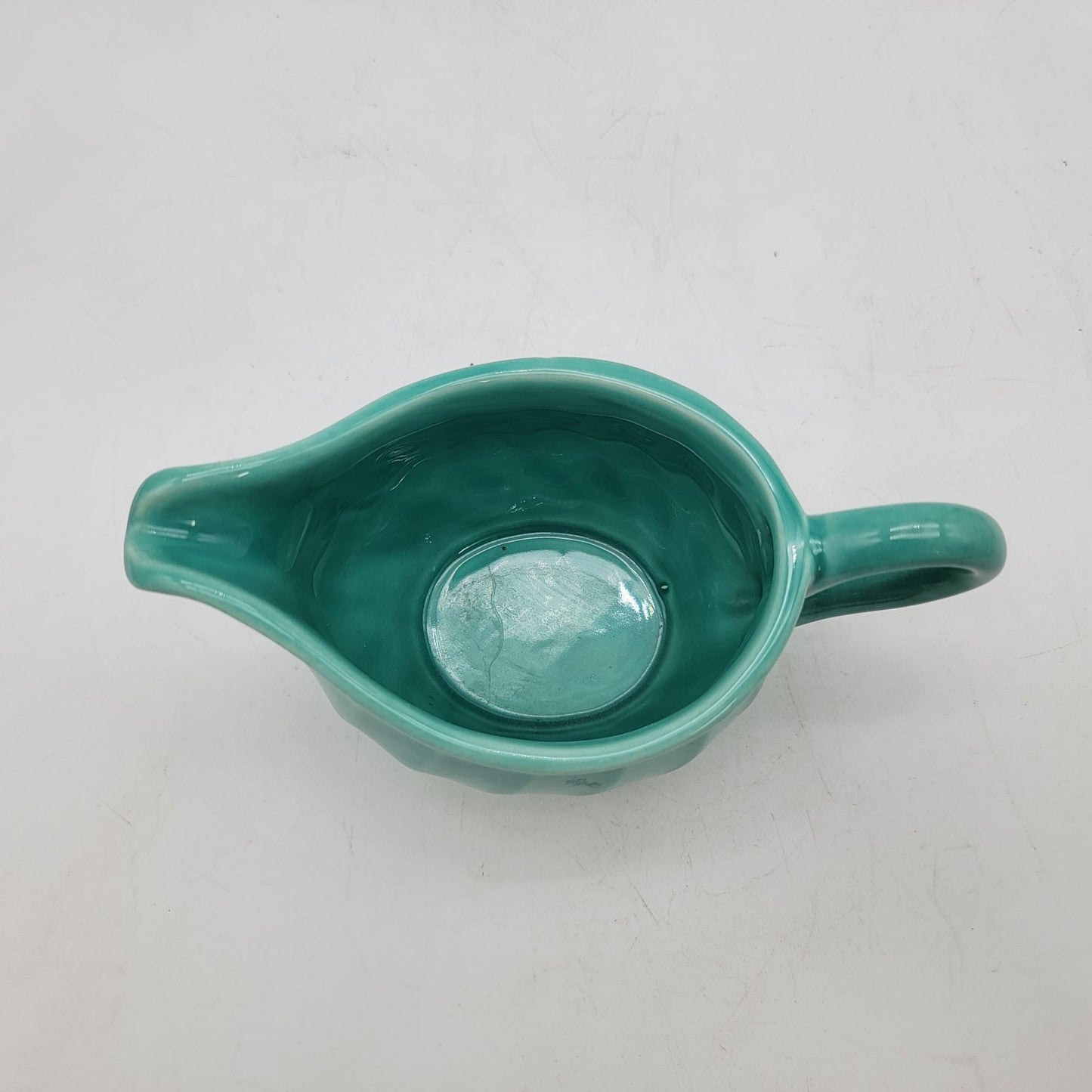 Vintage Turquoise Blue Pottery Creamer With Swirl Design