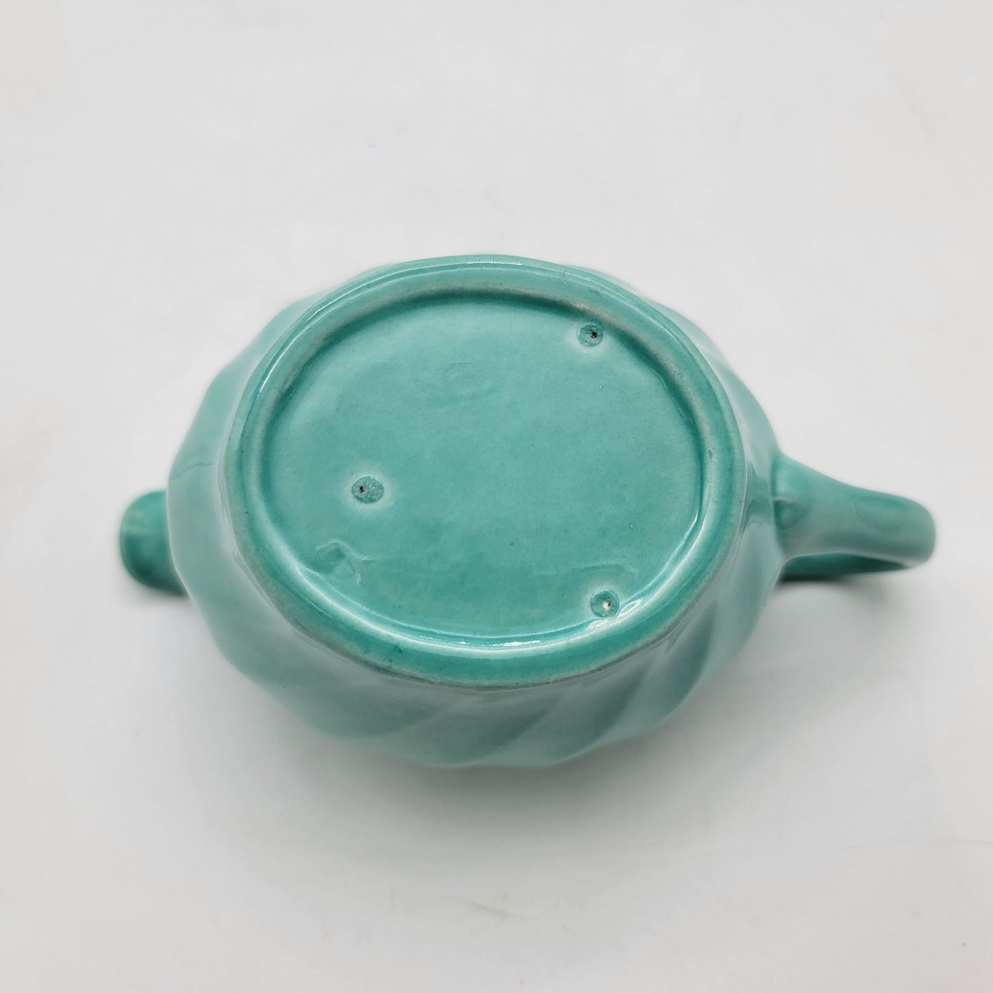 Vintage Turquoise Blue Pottery Creamer With Swirl Design