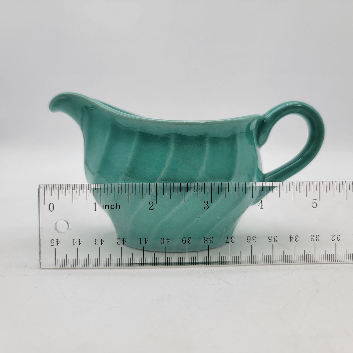 Vintage Turquoise Blue Pottery Creamer With Swirl Design