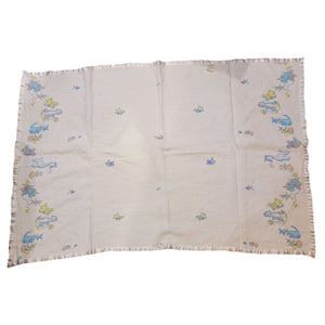 Vintage Baby Blanket With Pastel Animal Print & Satin Trim