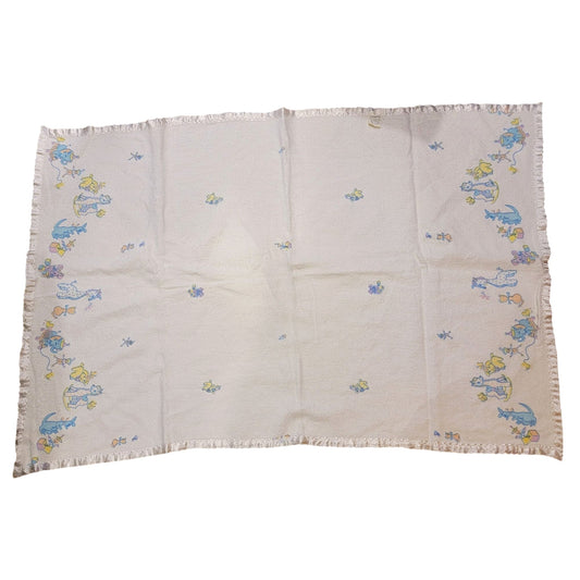 Vintage Baby Blanket With Pastel Animal Print & Satin Trim