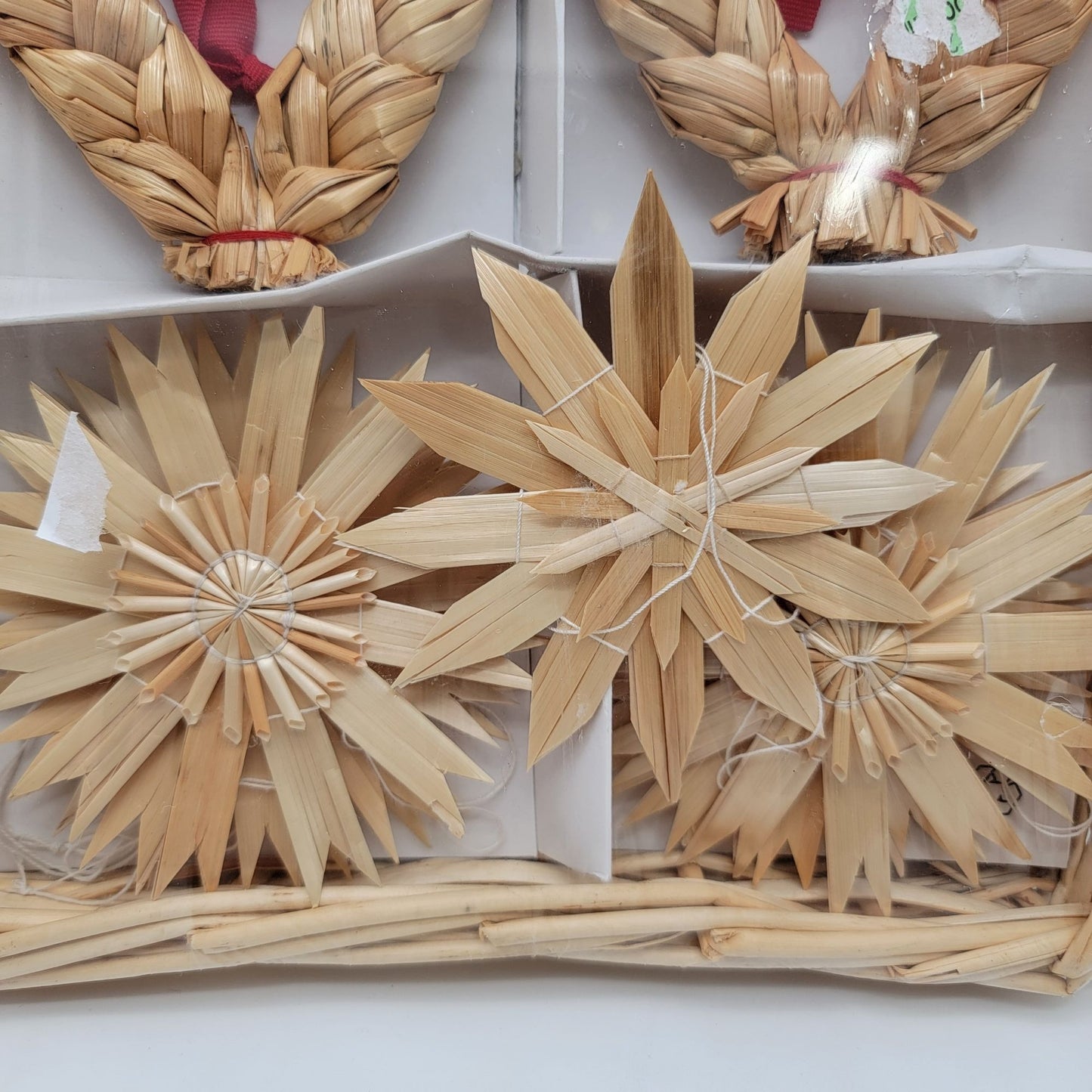 Ikea KOTTE 14 Straw Ornaments Set In Wicker Basket - NEW