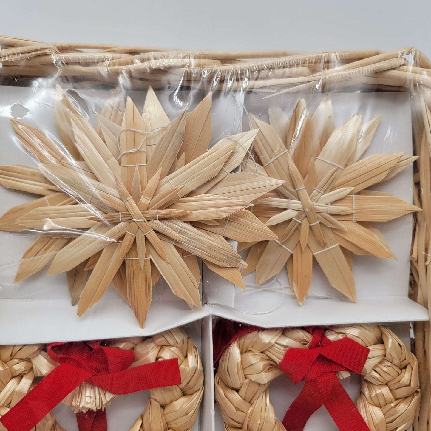 Ikea KOTTE 14 Straw Ornaments Set In Wicker Basket - NEW