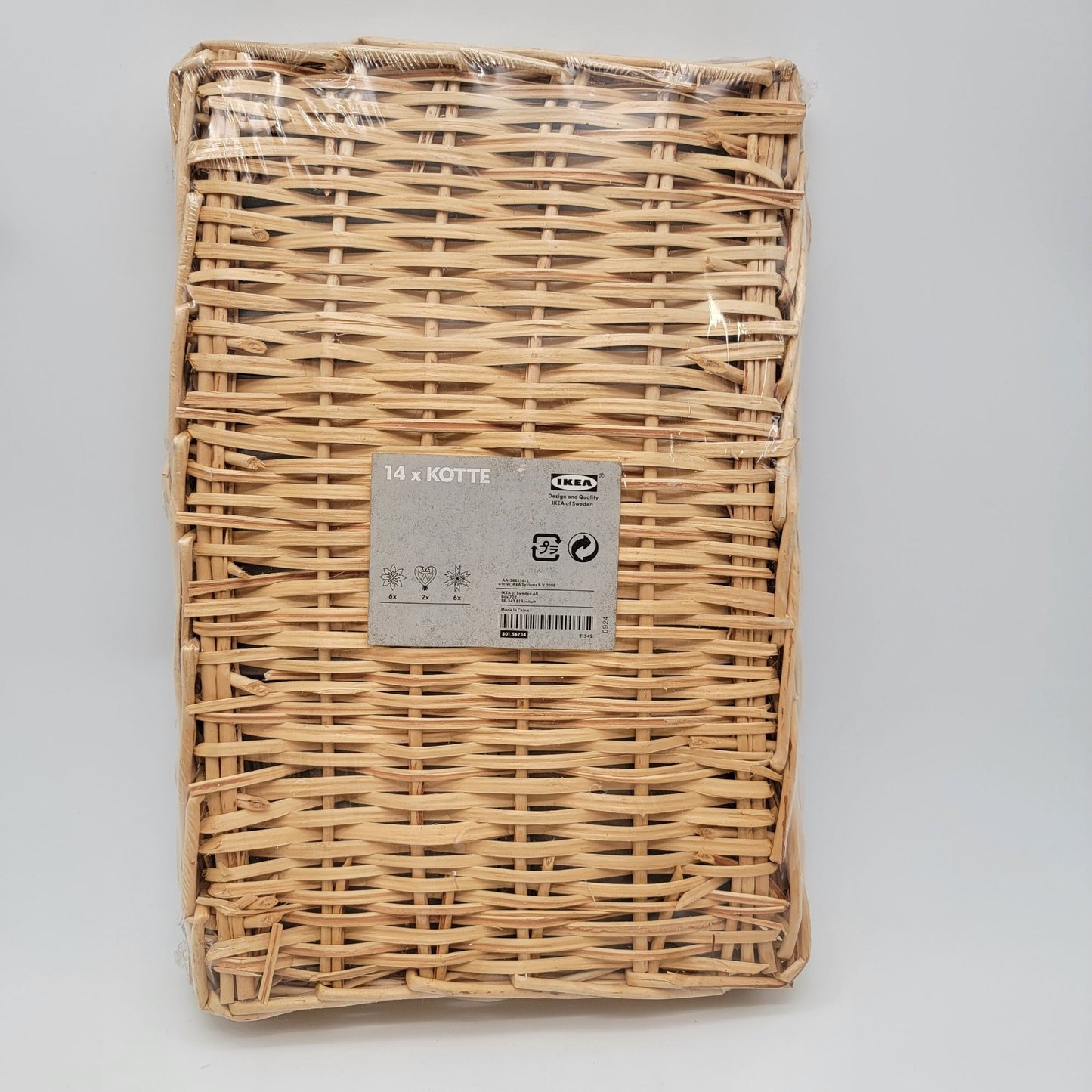 Ikea KOTTE 14 Straw Ornaments Set In Wicker Basket - NEW